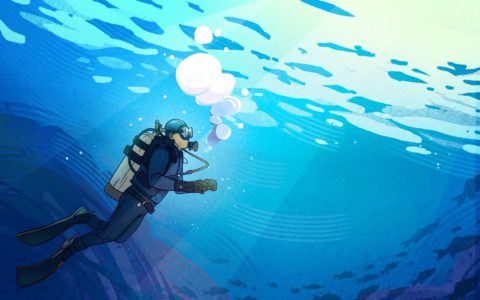 Screenwriters showcase image with scuba diver under water